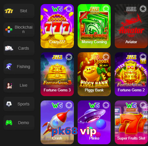 Main screen of Pk68 Vip game page for PK players